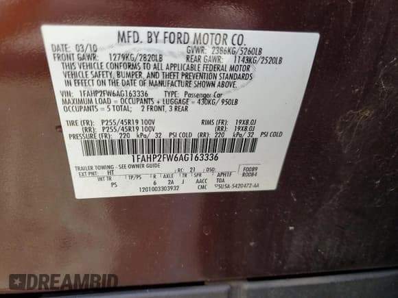 ✅ 2010 Ford Taurus Limited • VIN: 1FAHP2FW6AG163336 • Lot: 84940245. Wystawiony na Copart z przebiegiem 117 532 mil. Bezpłatny archiwum sprzedaży aukcyjnych z USA i szczegółowy raport historii pojazdu na DreamBid. Zdjęcie 12.