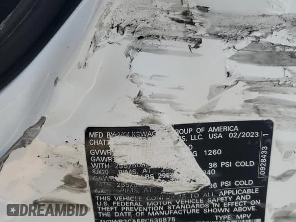 ✅ 2023 Volkswagen Atlas SE • VIN: 1V2WP2CA5PC536875 • Lot: 76276754. Listed on Copart with 27,829 mi. Free auction sales archive from the USA and detailed vehicle history report at DreamBid. Image 13.