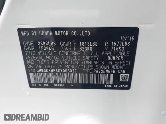 ✅ 2016 Honda Fit LX • VIN: JHMGK5H56GX008027 • Lot: 43690635. Listed on IAAI with 151,428 mi. Free auction sales archive from the USA and detailed vehicle history report at DreamBid. Image 9.