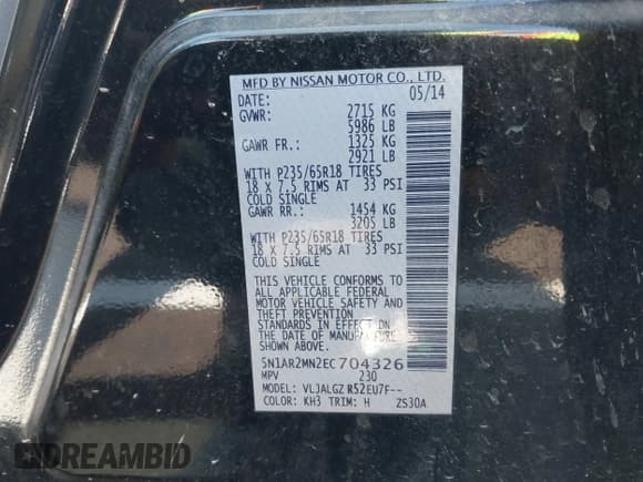 ✅ 2014 Nissan Pathfinder SV • VIN: 5N1AR2MN2EC704326 • Lot: 42576283. Listed on IAAI with 168,074 mi. Free auction sales archive from the USA and detailed vehicle history report at DreamBid. Image 9.