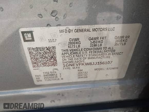 2018 Chevrolet Traverse LS с VIN 1GNEVFKW8JJ156107, выставлен на аукционе IAAI как лот 43415691 с пробегом 125 924 миль миль и . История ставок и продаж доступна на DreamBid. Изображение 9.