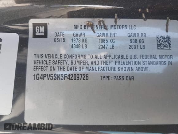 ✅ 2015 Buick Verano • VIN: 1G4PV5SK3F4209726 • Лот: 43195400. Опубликован ранее на IAAI с пробегом 93 914 миль. Бесплатный доступ к архиву аукционных продаж из США и подробный отчёт об истории автомобиля на DreamBid. Изображение 9.