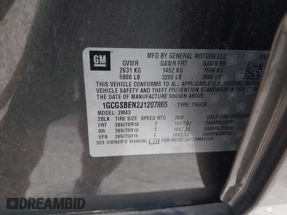 ✅ 2018 Chevrolet Colorado 2WD Work Truck • VIN: 1GCGSBEN2J1207865 • Lot: 42567208. Listed on IAAI with 83,525 mi. Free auction sales archive from the USA and detailed vehicle history report at DreamBid. Image 9.