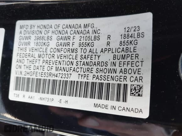 ✅ 2024 Honda Civic Si • VIN: 2HGFE1E53RH472337 • Lot: 42539629. Wystawiony na IAAI z przebiegiem 12 883 mil. Bezpłatny archiwum sprzedaży aukcyjnych z USA i szczegółowy raport historii pojazdu na DreamBid. Zdjęcie 9.