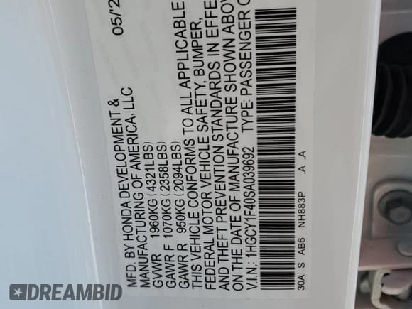 ✅ 2025 Honda Accord SE • VIN: 1HGCY1F40SA039692 • Lot: 86325645. Listed on Copart with 10,658 mi. Free auction sales archive from the USA and detailed vehicle history report at DreamBid. Image 12.