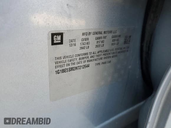 ✅ 2017 Chevrolet Cruze LT • VIN: 1G1BE5SM2H7212644 • Лот: 58001682. Опубликован ранее на Copart с пробегом 110 629 миль. Бесплатный доступ к архиву аукционных продаж из США и подробный отчёт об истории автомобиля на DreamBid. Изображение 10.