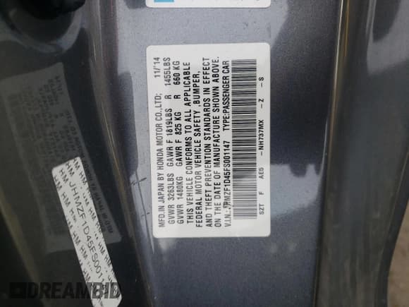 ✅ 2015 Honda CR-Z • VIN: JHMZF1D45FS001147 • Lot: 69066102. Wystawiony na Copart z przebiegiem 87 175 mil. Bezpłatny archiwum sprzedaży aukcyjnych z USA i szczegółowy raport historii pojazdu na DreamBid. Zdjęcie 14.