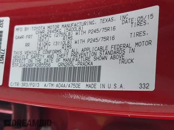 ✅ 2015 Toyota Tacoma PreRunner • VIN: 5TFJU4GN6FX085556 • Лот: 43539462. Опубликован ранее на IAAI с пробегом 156 000 миль. Бесплатный доступ к архиву аукционных продаж из США и подробный отчёт об истории автомобиля на DreamBid. Изображение 9.