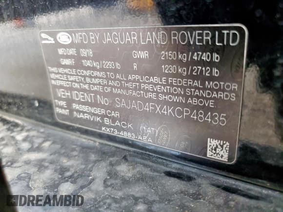 ✅ 2019 Jaguar XE 25t Premium • VIN: SAJAD4FX4KCP48435 • Лот: 69933605. Опубликован ранее на Copart с пробегом 59 859 миль. Бесплатный доступ к архиву аукционных продаж из США и подробный отчёт об истории автомобиля на DreamBid. Изображение 12.