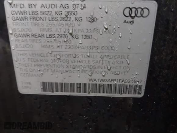 ✅ 2015 Audi Q5 Prestige • VIN: WA1WGAFP1FA031657 • Лот: 41506986. Опубликован ранее на IAAI с пробегом 83 707 миль. Бесплатный доступ к архиву аукционных продаж из США и подробный отчёт об истории автомобиля на DreamBid. Изображение 9.