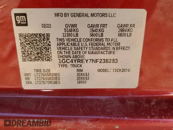 2022 Chevrolet Silverado 2500HD High Country с VIN 1GC4YREY7NF238283, выставлен на аукционе Copart как лот 85728304 с пробегом 103 222 миль миль и Списание • Salvage title. История ставок и продаж доступна на DreamBid. Изображение 12.