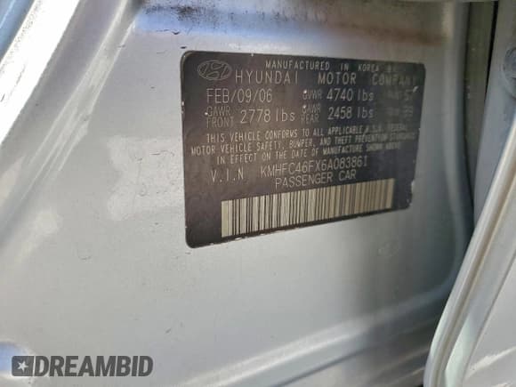 ✅ 2006 Hyundai Azera SE • VIN: KMHFC46FX6A083861 • Lot: 95709355. Listed on Copart with 243,168 mi. Free auction sales archive from the USA and detailed vehicle history report at DreamBid. Image 12.