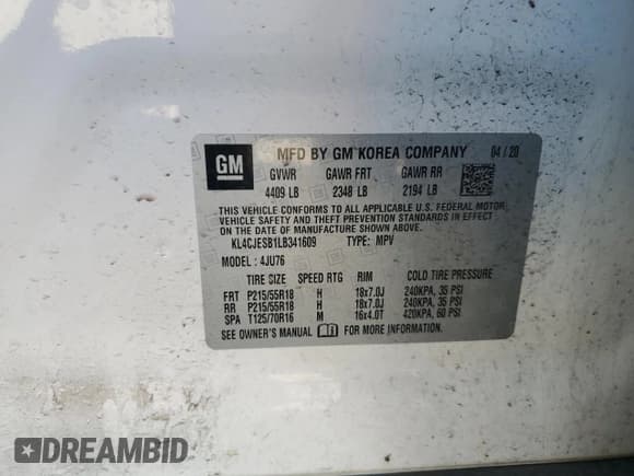 ✅ 2020 Buick Encore Preferred • VIN: KL4CJESB1LB341609 • Lot: 86071105. Wystawiony na Copart z przebiegiem 72 447 mil. Bezpłatny archiwum sprzedaży aukcyjnych z USA i szczegółowy raport historii pojazdu na DreamBid. Zdjęcie 12.