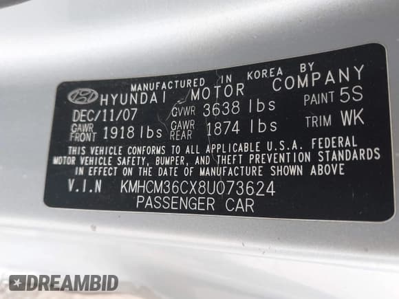 ✅ 2008 Hyundai Accent GS • VIN: KMHCM36CX8U073624 • Лот: 42813864. Опубликован ранее на IAAI с пробегом 102 022 миль. Бесплатный доступ к архиву аукционных продаж из США и подробный отчёт об истории автомобиля на DreamBid. Изображение 9.