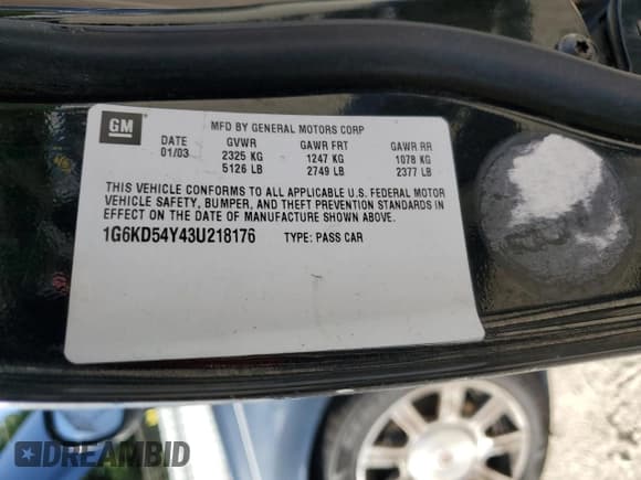 ✅ 2003 Cadillac DeVille • VIN: 1G6KD54Y43U218176 • Lot: 83851875. Listed on Copart with 130,690 mi. Free auction sales archive from the USA and detailed vehicle history report at DreamBid. Image 12.