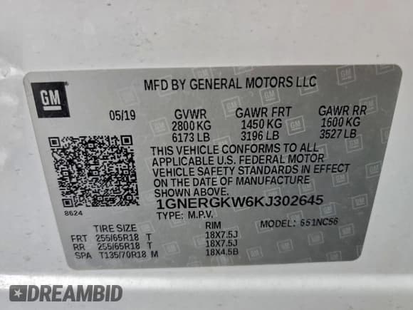 ✅ 2019 Chevrolet Traverse LT Cloth • VIN: 1GNERGKW6KJ302645 • Lot: 95925915. Wystawiony na Copart z przebiegiem 84 341 mil. Bezpłatny archiwum sprzedaży aukcyjnych z USA i szczegółowy raport historii pojazdu na DreamBid. Zdjęcie 14.