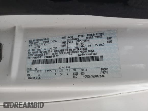 ✅ 2008 Ford Econoline Passenger XL • VIN: 1FBSS31L78DB58857 • Lot: 56203485. Wystawiony na Copart z przebiegiem 101 878 mil. Bezpłatny archiwum sprzedaży aukcyjnych z USA i szczegółowy raport historii pojazdu na DreamBid. Zdjęcie 14.