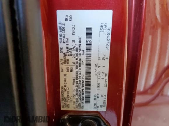 ✅ 2015 Ford F-150 Lariat • VIN: 1FTEW1EP5FKE61210 • Лот: 81688225. Опубликован ранее на Copart с пробегом 135 421 миль. Бесплатный доступ к архиву аукционных продаж из США и подробный отчёт об истории автомобиля на DreamBid. Изображение 12.