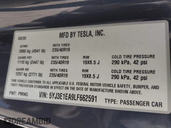 ✅ 2020 Tesla Model 3 Standard Range Plus • VIN: 5YJ3E1EA9LF662591 • Lot: 43642335. Listed on IAAI with 25,888 mi. Free auction sales archive from the USA and detailed vehicle history report at DreamBid. Image 9.