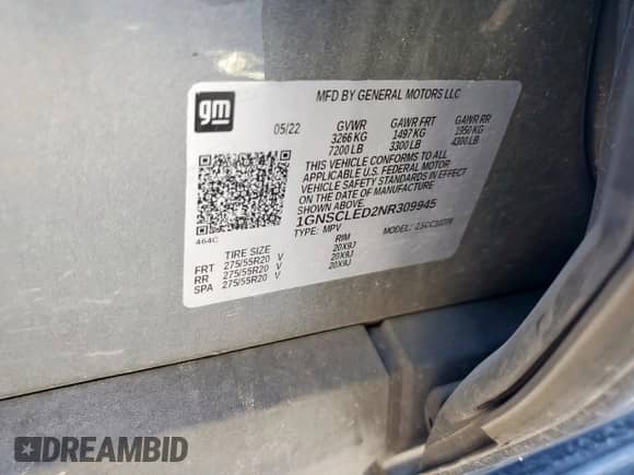 2022 Chevrolet Tahoe Commercial с VIN 1GNSCLED2NR309945, выставлен на аукционе Copart как лот 90137225 с пробегом Не указан миль и Чистый • Clean title. История ставок и продаж доступна на DreamBid. Изображение 12.