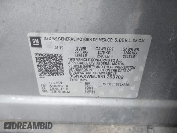 ✅ 2019 Chevrolet Equinox LT • VIN: 3GNAXWEU5KL290702 • Лот: 40751867. Опубликован ранее на IAAI с пробегом 102 698 миль. Бесплатный доступ к архиву аукционных продаж из США и подробный отчёт об истории автомобиля на DreamBid. Изображение 9.