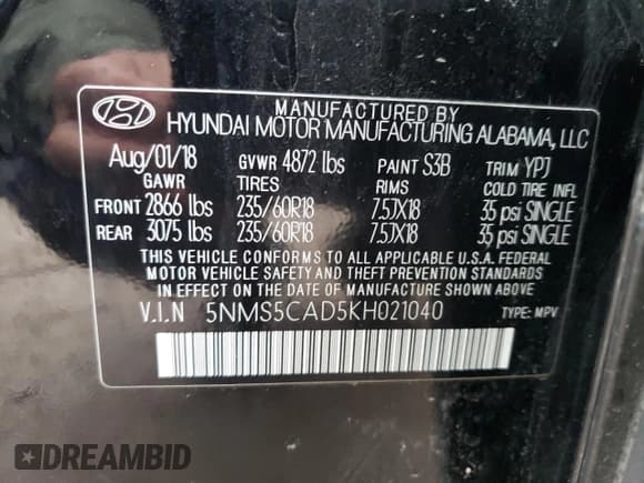 ✅ 2019 Hyundai Santa Fe Ultimate • VIN: 5NMS5CAD5KH021040 • Lot: 45921463. Wystawiony na Copart z przebiegiem 107 079 mil. Bezpłatny archiwum sprzedaży aukcyjnych z USA i szczegółowy raport historii pojazdu na DreamBid. Zdjęcie 13.