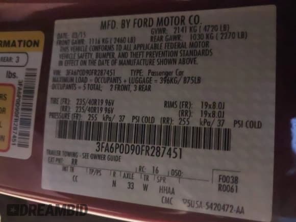 ✅ 2015 Ford Fusion Titanium • VIN: 3FA6P0D90FR287451 • Лот: 43780577. Опубликован ранее на IAAI с пробегом 162 309 миль. Бесплатный доступ к архиву аукционных продаж из США и подробный отчёт об истории автомобиля на DreamBid. Изображение 9.