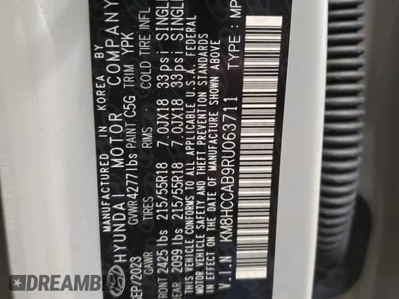 2024 Hyundai Kona SEL with VIN KM8HCCAB9RU063711, listed as a Copart auction lot 83563674 with 5,995 mi miles and Salvage title. Bid and sale history available at DreamBid. Image 14.