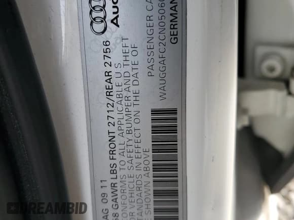 ✅ 2012 Audi A6 Premium Plus • VIN: WAUGGAFC2CN050601 • Lot: 91122705. Listed on Copart with 225,304 mi. Free auction sales archive from the USA and detailed vehicle history report at DreamBid. Image 12.