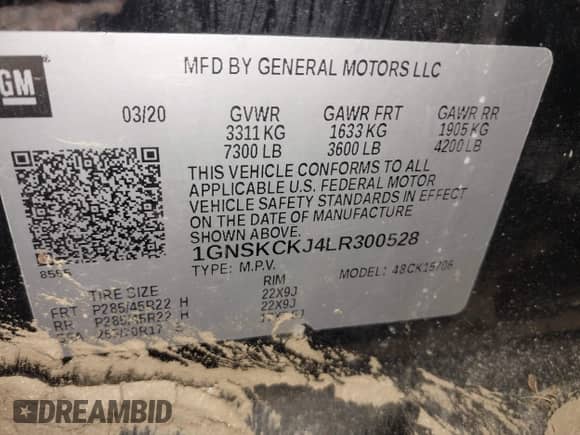 2020 Chevrolet Tahoe Premier z VIN 1GNSKCKJ4LR300528, wystawiony jako IAAI lot #40523016 z przebiegiem Nie podano mil oraz . Historia ofert i sprzedaży dostępna na DreamBid. Obrazek 9.