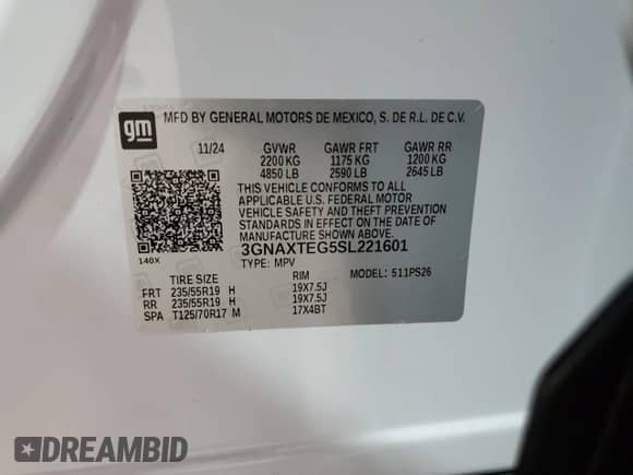 2025 Chevrolet Equinox AWD RS с VIN 3GNAXTEG5SL221601, выставлен на аукционе Copart как лот 59528335 с пробегом 2 767 миль миль и Списание • Salvage title. История ставок и продаж доступна на DreamBid. Изображение 13.