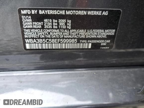 ✅ 2014 BMW 3 Series 328i xDrive • VIN: WBA3B5C58EF599985 • Lot: 82471195. Listed on Copart with 121,209 mi. Free auction sales archive from the USA and detailed vehicle history report at DreamBid. Image 12.