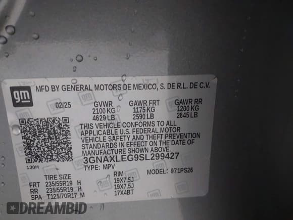 ✅ 2025 Chevrolet Equinox FWD RS • VIN: 3GNAXLEG9SL299427 • Lot: 43534525. Listed on IAAI with 11,850 mi. Free auction sales archive from the USA and detailed vehicle history report at DreamBid. Image 9.