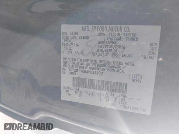 ✅ 2004 Ford Ranger XL Fleet • VIN: 1FTZR15E84PB24408 • Lot: 43667317. Listed on IAAI with 72,905 mi. Free auction sales archive from the USA and detailed vehicle history report at DreamBid. Image 9.