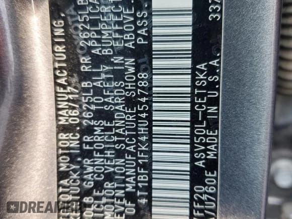 ✅ 2017 Toyota Camry XLE • VIN: 4T1BF1FK4HU454788 • Lot: 85516275. Listed on Copart with 149,887 mi. Free auction sales archive from the USA and detailed vehicle history report at DreamBid. Image 12.