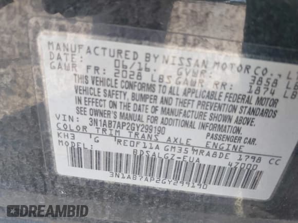 ✅ 2016 Nissan Sentra S • VIN: 3N1AB7AP2GY299190 • Лот: 42755744. Опубликован ранее на IAAI с пробегом 112 190 миль. Бесплатный доступ к архиву аукционных продаж из США и подробный отчёт об истории автомобиля на DreamBid. Изображение 9.