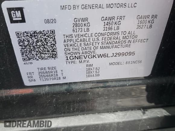 ✅ 2020 Chevrolet Traverse LT Cloth • VIN: 1GNEVGKW6LJ299095 • Lot: 67709834. Wystawiony na Copart z przebiegiem 101 895 mil. Bezpłatny archiwum sprzedaży aukcyjnych z USA i szczegółowy raport historii pojazdu na DreamBid. Zdjęcie 13.