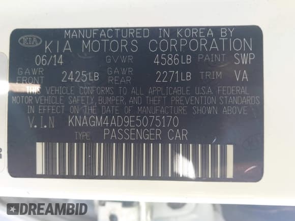 ✅ 2014 Kia Optima LX • VIN: KNAGM4AD9E5075170 • Lot: 43678151. Listed on IAAI with 154,063 mi. Free auction sales archive from the USA and detailed vehicle history report at DreamBid. Image 9.