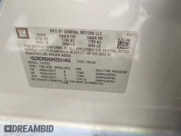 ✅ 2017 Chevrolet Silverado 1500 LT • VIN: 1GCRCREH9HZ291400 • Lot: 41864201. Wystawiony na IAAI z przebiegiem 61 893 mil. Bezpłatny archiwum sprzedaży aukcyjnych z USA i szczegółowy raport historii pojazdu na DreamBid. Zdjęcie 9.