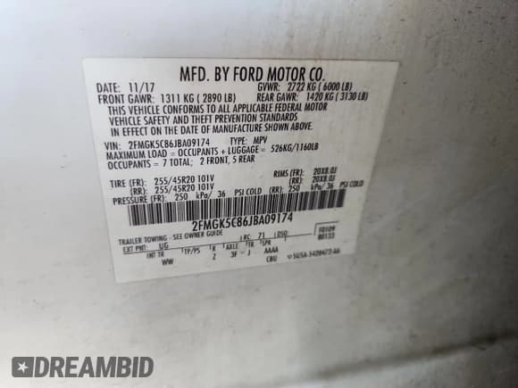 ✅ 2018 Ford Flex SEL • VIN: 2FMGK5C86JBA09174 • Lot: 82093105. Listed on Copart with 96,875 mi. Free auction sales archive from the USA and detailed vehicle history report at DreamBid. Image 12.