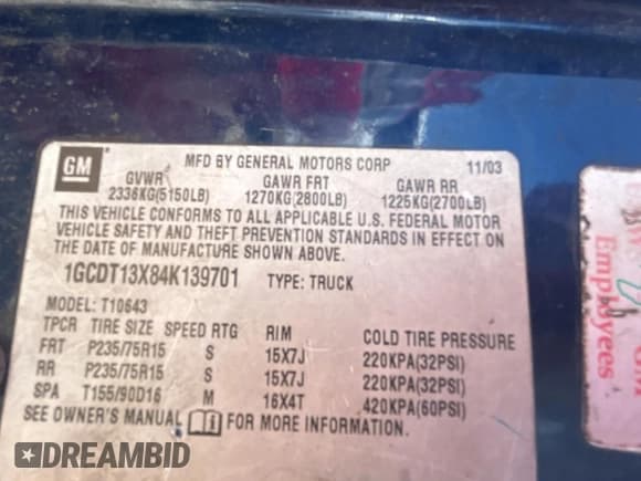 ✅ 2004 Chevrolet S-10 LS • VIN: 1GCDT13X84K139701 • Лот: 51993215. Опубликован ранее на Copart с пробегом Не указан. Бесплатный доступ к архиву аукционных продаж из США и подробный отчёт об истории автомобиля на DreamBid. Изображение 10.