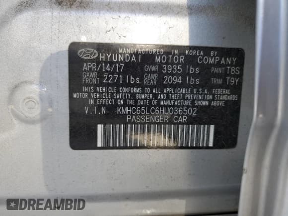 ✅ 2017 Hyundai Ioniq Blue • VIN: KMHC65LC6HU036502 • Lot: 91730815. Listed on Copart with 123,297 mi. Free auction sales archive from the USA and detailed vehicle history report at DreamBid. Image 12.