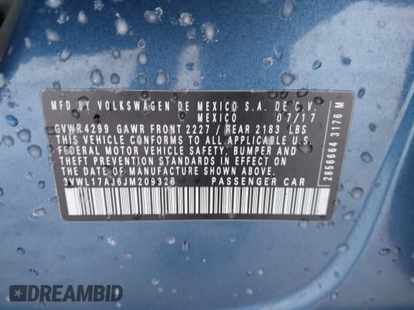 ✅ 2018 Volkswagen Jetta SEL • VIN: 3VWL17AJ6JM209328 • Lot: 41281285. Listed on IAAI with 103,428 mi. Free auction sales archive from the USA and detailed vehicle history report at DreamBid. Image 9.