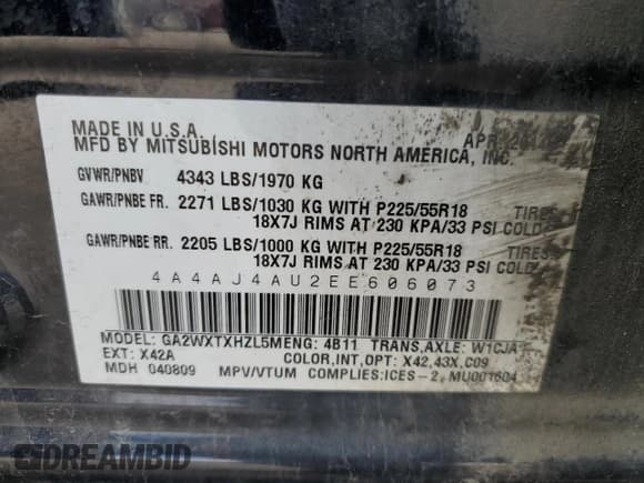 ✅ 2014 Mitsubishi Outlander Sport GT • VIN: 4A4AJ4AU2EE606073 • Lot: 73177184. Listed on Copart with 176,848 mi. Free auction sales archive from the USA and detailed vehicle history report at DreamBid. Image 14.