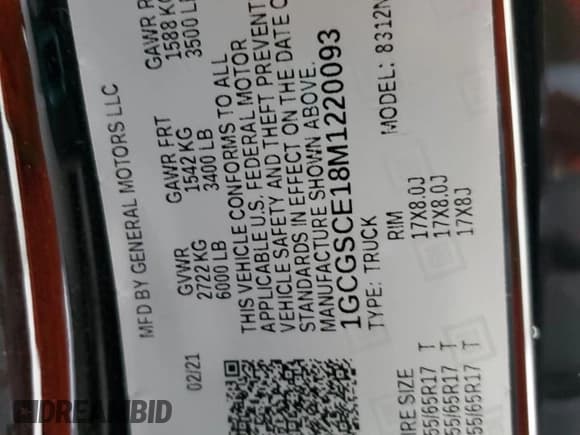 ✅ 2021 Chevrolet Colorado 2WD LT • VIN: 1GCGSCE18M1220093 • Lot: 84413125. Listed on Copart with 65,804 mi. Free auction sales archive from the USA and detailed vehicle history report at DreamBid. Image 12.