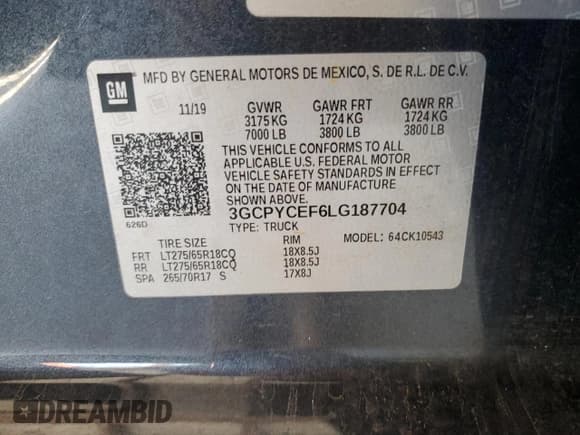 ✅ 2020 Chevrolet Silverado 1500 Custom Trail Boss • VIN: 3GCPYCEF6LG187704 • Lot: 53391024. Wystawiony na Copart z przebiegiem 118 701 mil. Bezpłatny archiwum sprzedaży aukcyjnych z USA i szczegółowy raport historii pojazdu na DreamBid. Zdjęcie 12.