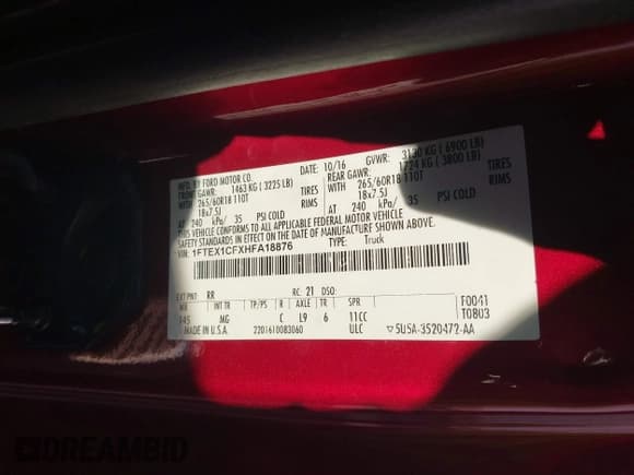 ✅ 2017 Ford F-150 XL • VIN: 1FTEX1CFXHFA18876 • Lot: 43707067. Listed on IAAI with 204,579 mi. Free auction sales archive from the USA and detailed vehicle history report at DreamBid. Image 9.