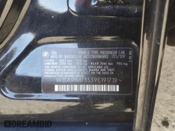 ✅ 2009 BMW 3 Series 335i • VIN: WBAPM73539E191719 • Lot: 47245235. Wystawiony na Copart z przebiegiem 123 637 mil. Bezpłatny archiwum sprzedaży aukcyjnych z USA i szczegółowy raport historii pojazdu na DreamBid. Zdjęcie 12.