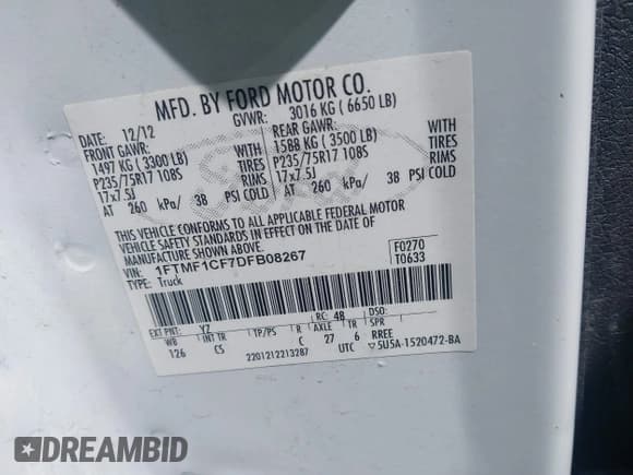 ✅ 2013 Ford F-150 XL • VIN: 1FTMF1CF7DFB08267 • Лот: 42229975. Опубликован ранее на IAAI с пробегом 111 300 миль. Бесплатный доступ к архиву аукционных продаж из США и подробный отчёт об истории автомобиля на DreamBid. Изображение 9.