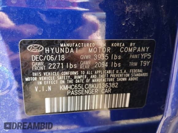 2019 Hyundai Ioniq Blue с VIN KMHC65LC8KU136382, выставлен на аукционе Copart как лот 72813684 с пробегом Не указан миль и Списание • Salvage title. История ставок и продаж доступна на DreamBid. Изображение 14.